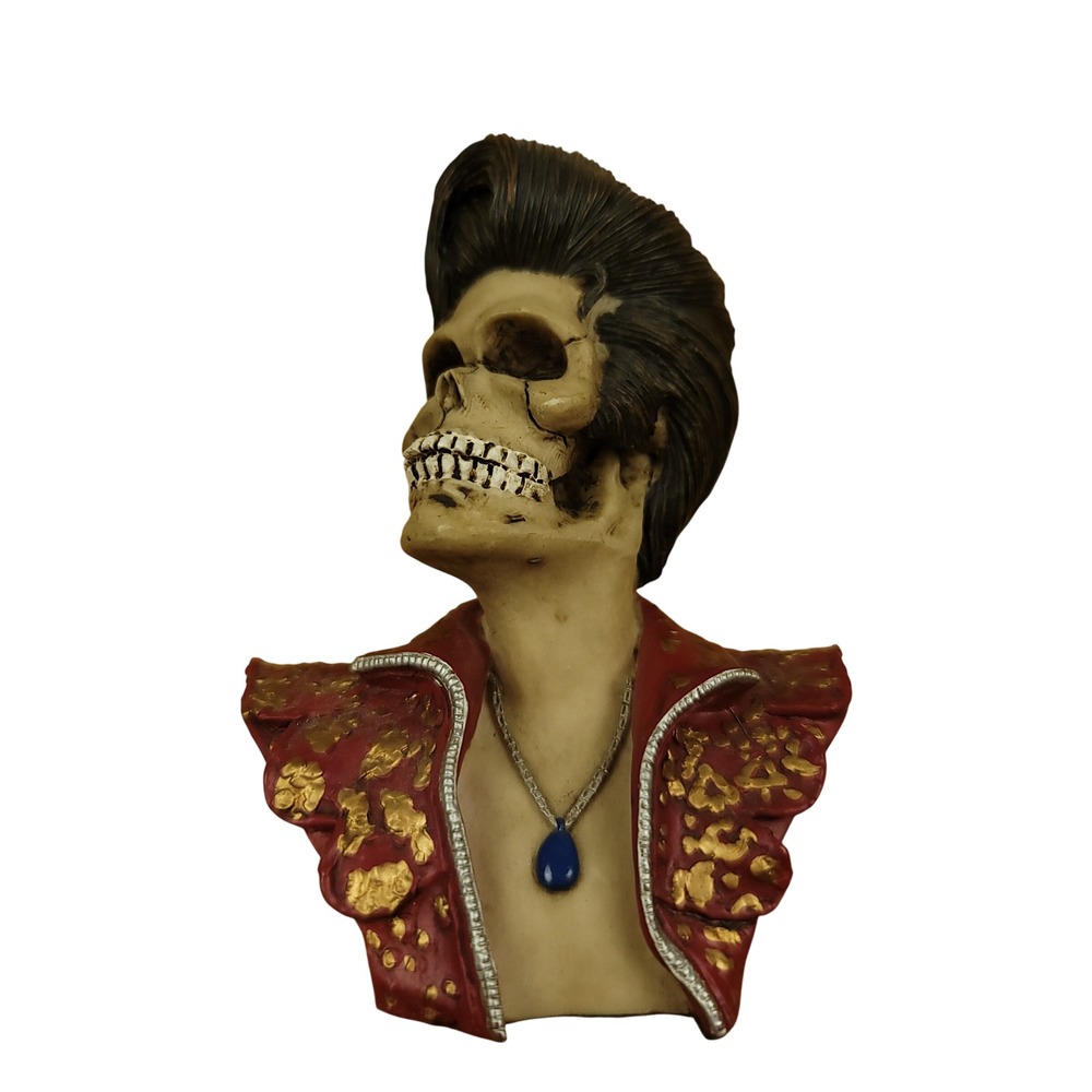Summit Collection Rockabilly Skeleton Bust‎ Figure Blue Gem Necklace Red Gold